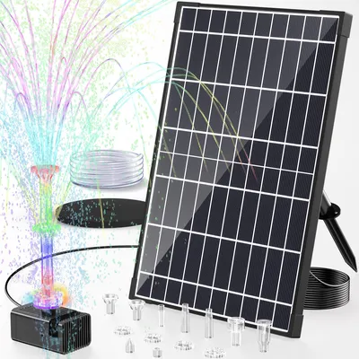 Image de Pompe pour bassin, fontaine - 12 W, énergie solaire, avec batterie et éclairage LED