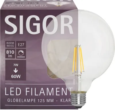 Image de SIGOR 7W Globe 125mm filament clair E27 806lm 2700K dimmable Lampe LED G125
