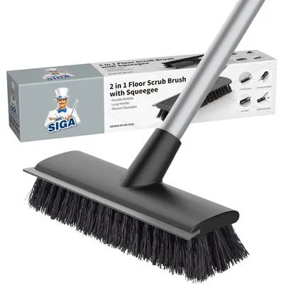 Produktbild von MR.SIGA Bodenschrubber mit langem Griff, 2 in 1 Schrubberbürste & Wasserschieber