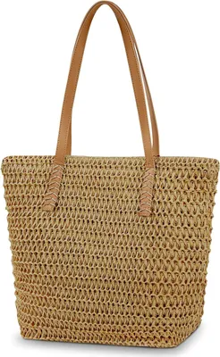 Produktbild von Schultertasche Damen groß, Rattan, Bohemian Stil, für Strand, 40 x 30 x 15 cm