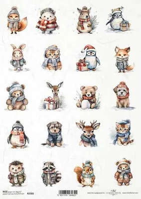 Produktbild von ITD Reispapier Decoupage Bastelpapier Serviettentechnik-R2305 Tiere im Winteroutfit