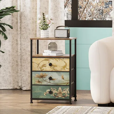 Imagen del producto de Cómoda con 3 cajones y estante abierto, de madera, color blanco, ideal para dormitorios y salones