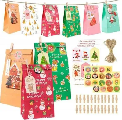 Produktbild von DIY Weihnachtlicher Adventskalender Set Papier Tütchen
