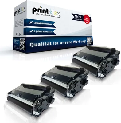 A product shot of three toner cartridges with a box in the background.