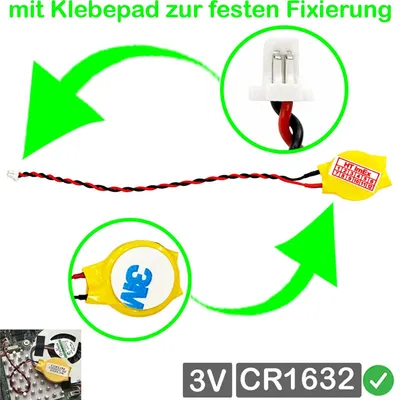 Produktbild von RTC CR1632 BIOS Batterie CMOS Knopfzelle Akku Battery mit Steckerkabel für Panasonic Toughbook CF-33AEHFZTG, CF-33LEQGAT3
