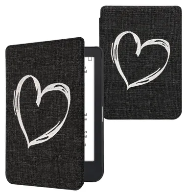 Produktbild von kwmobile Hülle kompatibel mit Kobo Clara 2E / Tolino Shine 4 Cover - eReader Schutzhülle aus Stoff - Case Herz Brush Grau