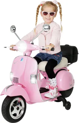 Produktbild von Kinder Elektro Roller Vespa | Mit Stützrädern - Scheinwerfer - Koffer zum Öffnen - Kinder Fahrzeug elektrisch - Hupe & Musik - Ab 3 Jahre (Pink)