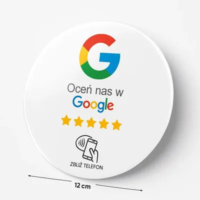 Zdjęcie produktu dla Naklejka NFC Google Opinie wystawianie opinii wodoodporna okrągła 12 cm