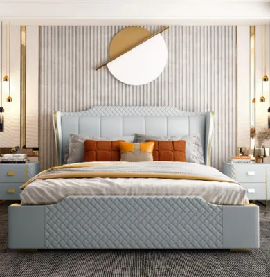 Produktbild von Designer Holz Bett Edles Möbel Doppel Betten Neu Schlafzimmer Polster 180x200cm