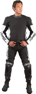 Produktbild von RO310 - Leder- Motorradkombi in schwarz / weiss mit Titaniumschleifern Motorradjacke Roleff Größe: 52,