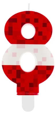 Productafbeelding van Verjaardagskaars nummer 8 - Rode pixelverjaardagskaars voor taartdecoratie