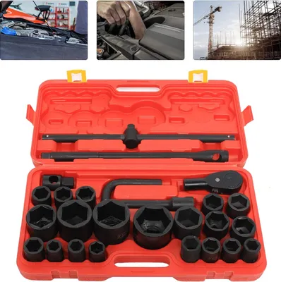 Image de 26pcs Jeu de clés à cliquet Jeu de clés à douilles 3/4" Camion Boîte de noix Outils de réparation Impact Socket Adaptateur Set de noix Réducteur Jeu d'adaptateurs avec sac de transport 21-65mm