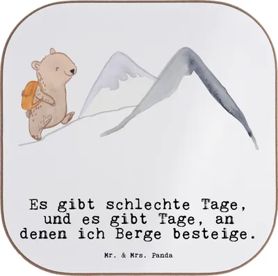 Produktbild von Mr. & Mrs. Panda Holzuntersetzer Bär Bergsteigen - Weiß - Geschenk, Tassen Untersetzer, gläseruntersetzer, Tischuntersetzer, Alpinismus, Bergsport, Coaster, Alpinwandern