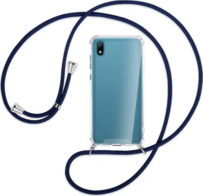 Produktbild von Handykette Backcover-Schutzhülle mit Band (Metall silberfarben) für Huawei Y5 2019 - dunkelblau