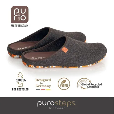 Produktbild von Filz Hausschuhe Fußbett Recycelt purosteps footwear Fieltro-Eco - Signet Capuccino Braun-Orange, 38