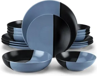 Produktbild von Famanu Serviesset 32-teilig - Blau/Schwarz - Für 8 Personen