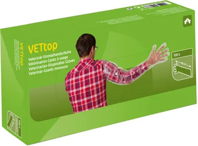Obrázek produktu pro Jednorázové rukavice Kerbl, VETtop-Qual. dlouhá verze, balení 100 ks s dávkovačem.
