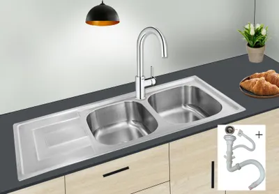 Produktbild von Preero-116x50x18, Küchenspüle Edelstahl 304, 0,8mm, 2 Becken Küchenspüle,Einbauspüle, Spülbecken,eckig, mit Ablage
