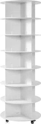 Immagine prodotto di Scaffale rotante a 7 ripiani con ruote, espositore girevole a 360°, ripiano organizer Lazy Susan per soggiorno, ingresso, bianco