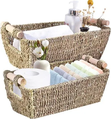 Produktbild von Famanu Aufbewahrungskorb aus Seegras mit Holzgriff - Set von 2