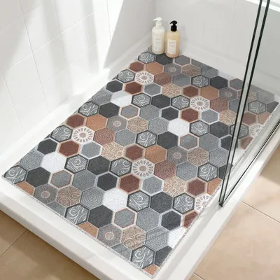 Obrázok produktu pre Protisklzová podložka pod sprchu, 80x120 cm, PVC, s odvodňovacími otvormi, rýchlo schnúca, obdĺžniková