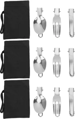 Productafbeelding van 3-delige roestvrijstalen, draagbare set met inklapbare vork, lepel en mes - ideaal voor picknicks en gebruik in huis