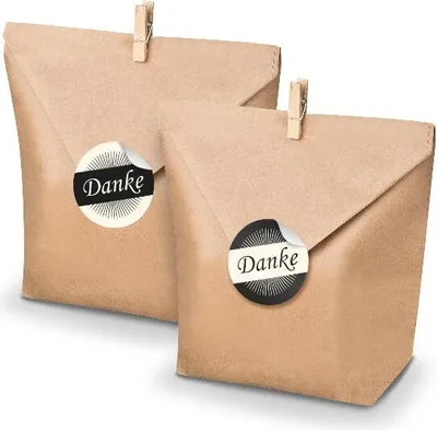 Produktbild von SET Danke "Vintage" (Motiv 36) 24x Geschenktüten + Klammern+ Aufkleber