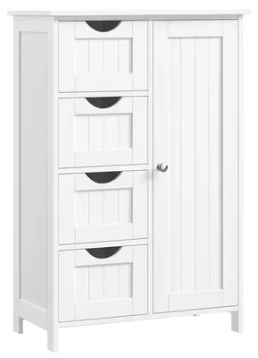 Badschrank mit 4 Schubladen und Tür, 30x55x82 cm, Weiß