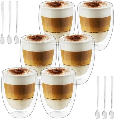 Immagine prodotto di Bicchieri da latte macchiato a doppia parete 350 ml - Set di 6 bicchieri da cappuccino