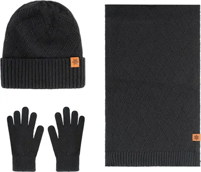 Produktbild von Herren-Wintermütze, Schal und Handschuhe, 3-teiliges Set: Warme Mütze, langer Schal, fleecegefütterte Handschuhe für kaltes Wetter