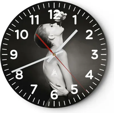 Produktbild von Wanduhr - Rund - Glasuhr - Nackt Frau Blumen - 40x40cm - Schleichendes Uhrwerk - Lautlos - zum Aufhängen bereit - Dekoration Modern - Wanddekoration aus Glas - C4AR40x40-4849