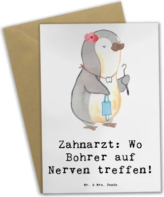 Produktbild von Mr. & Mrs. Panda Grußkarte Zahnarzt Nerven - Weiß - Geschenk, Klappkarte, Zahnmedizin, Beruf, glückwunschkarten, Berufspassion, handgefertigte Geschenke, einladungskarten