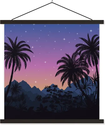 Produktbild von MuchoWow® Textilposter Sternenhimmel - Palme - Berg 120x120 cm mit schwarzem Rahmen - Aufhängungsset