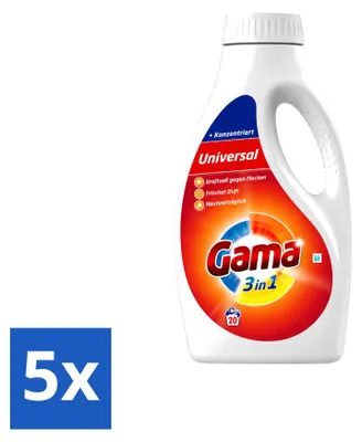 Produktbild von 5 x Gama 3-in-1 Waschmittel - Hautfreundlich - 1 l - Vorteilspackung - 5 Stücke