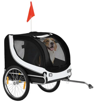 Produktbild von PawHut Fahrradanhänger Hundeanhänger Hunde Fahrrad Tier Anhänger Weiß+Schwarz