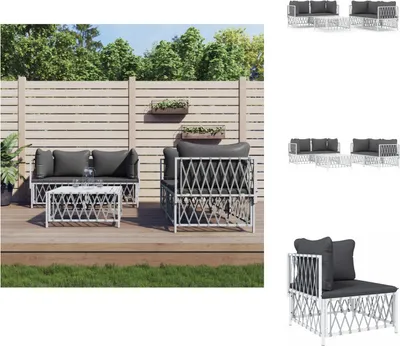 Produktbild von vidaXL 5-tlg. Garten-Lounge-Set mit Kissen Weiß Stahl -  Gartenmöbel-Sets