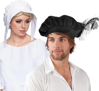 Mittelalter Mützen Haube und Barett Mittelaltermode 2er-Set für Damen und Herren Kostüm-Zubehör Mittelalterfest Ritterfest Fasching Karneval Mottoparty Magd Bäuerin Zoffe