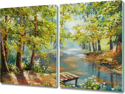 Produktbild von Coloray Küchenbrett Kochplattenabdeckung Hackbrett Schneidebrett Herdabdeckplatte 2x40x52 cm - Natur Wald Fluss