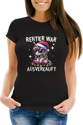 Produktbild von Weihnachtsshirt Damen Einhorn Spruch T-Shirt Weihnachten Rentier war t Lustig Weihnachtsoutfit Frauen Moonworks®