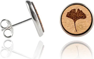 Produktbild von Holzohrstecker Edelstahl mit Ginkgo Blatt in Buchenholz