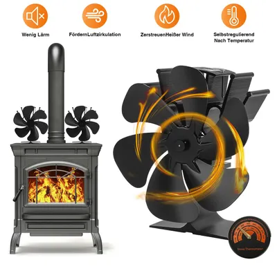 Obrázok produktu pre ISOISL Ventilátor do krbu, ventilátor na pec, zníženie hluku, sporák, 6-lopatkový ventilátor, otočný