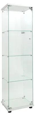 Produktbild von Glas Vitrinenschrank - Wandmontierte Glasvitrine - 4 Ebenen - 1 Tür - LED Beleuchtung - Modernes Glas/Metall - Weiß