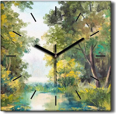 Produktbild von Coloray Hodiny Unikátní 30x30 cm  Tiché hodiny Pro obývací pokoj a kuchyň Nástěnné hodiny Plátno Černé ručičky hodin - Lesní obloha vody