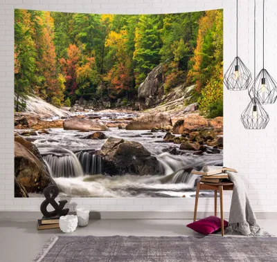 Image de Tapisserie avec paysage naturel, forêt, plage, lac, arbres, nuages de pierre, tapisserie, vue esthétique, tapisserie pour chambre, salon (150 cm x 130 cm,couleur 4)