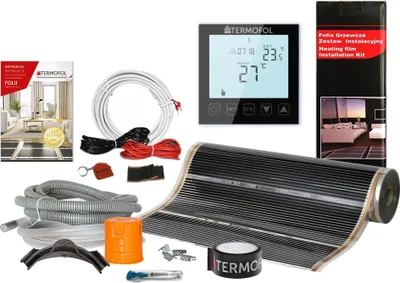 Produktbild von Termofol Elektrische Fußbodenheizung Heizfolie 230V mit Thermostat H1 Schwarz, Leistung 220 W/m2, 6 m²