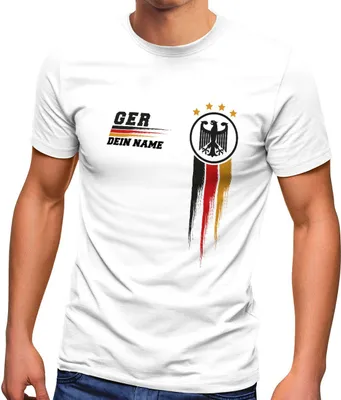 Produktbild von Herren T-Shirt personalisiert mit Name Deutschland TrikotFußball Europameisterschaft 2024 Moonworks weiß XS
