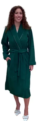 Productafbeelding van Damesbadjas van viscosefleece, model Schal Classico, artikelnummer Nina (maat M, groen)
