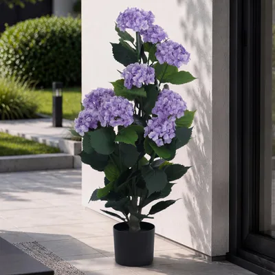 Produktbild von Künstliche Hortensie MCW-Q86, Dekopflanze Kunsthortensie Kunstpflanze, Outdoor Polyethylen 90x50x50cm lila