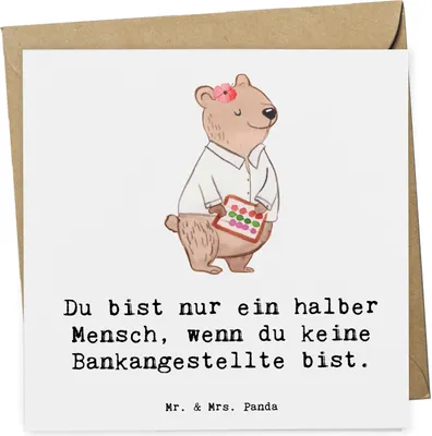Produktbild von Mr. & Mrs. Panda Grußkarte Bankangestellte Herz - Weiß - Geschenk, anlasskarte, Beruf, doppelkarte, Witzig, Glückwunschkarte, Spruch, faltkarte, Klappkarte, Lustig