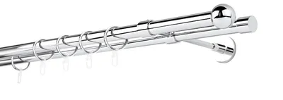 Produktbild von Gardinenstange auf Maß 20mm Ball 2-lauf Wandträger 20cm Farbe: Chrom, Größe: 150cm